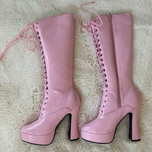 New pink laced platform boots size 9